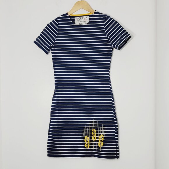 Oceana Blue White Striped Short Sleeve  T-Shirt Cotton Blend Jersey Dress Sz XS - Picture 1 of 10